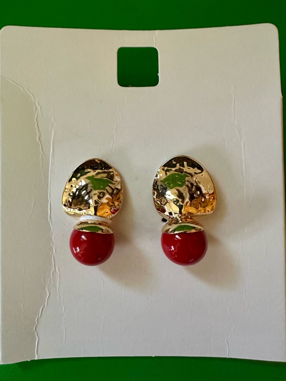Zara Gold Drop Earrings with Red Orb